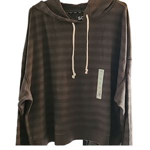 SO BRAND WOMENS GRAY STRIPED PLUS JUNIOR HOODED TOP SIZE 2X